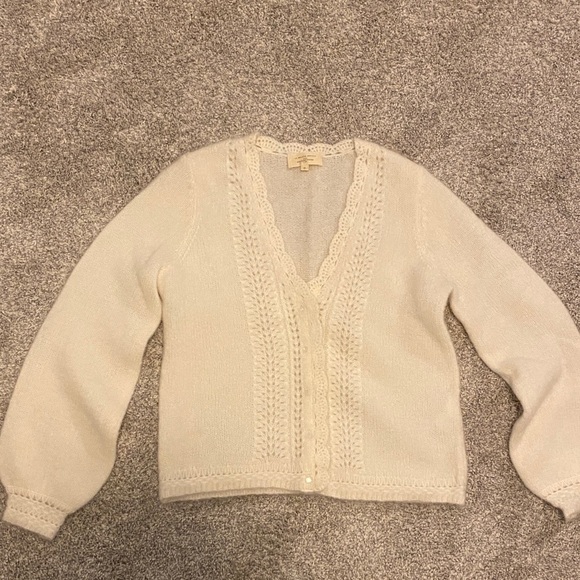 Sézane Angelie Cardigan in Ecru Ivory White Wool Blend Long Sleeves - Picture 8 of 11